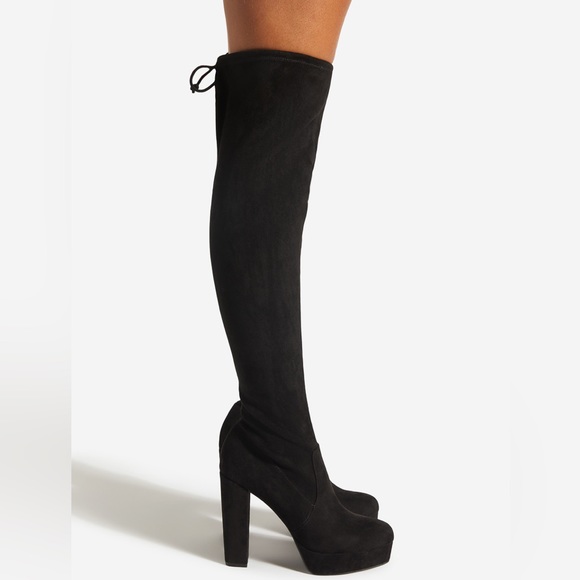 NIB Black Faux Suede Over The Knee Block Heel Boot - Picture 4 of 8